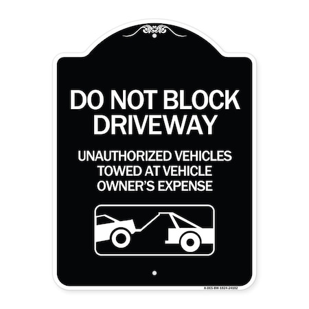 Signmission Do Not Block Driveway With Graphic Heavy-Gauge Aluminum Architectural Sign, 24" x 18", BW-1824-24182 A-DES-BW-1824-24182